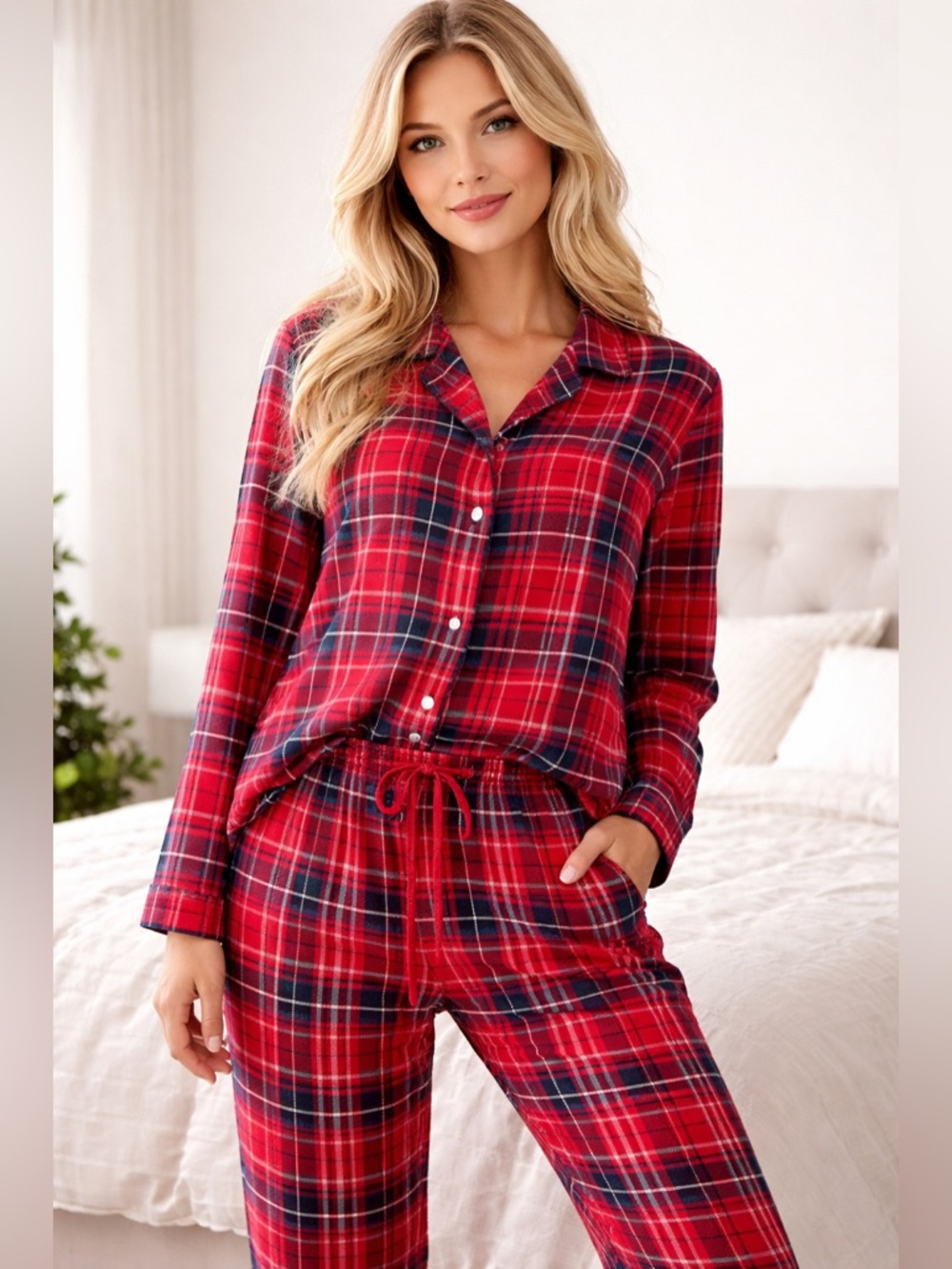 Laura Ashley Red and Blue Plaid Pajama Set